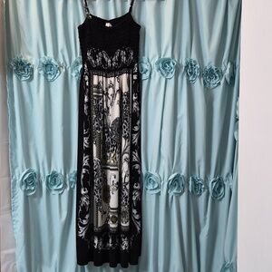 Cristinalove  boho Black White Yellow Midi Dress Sz XL